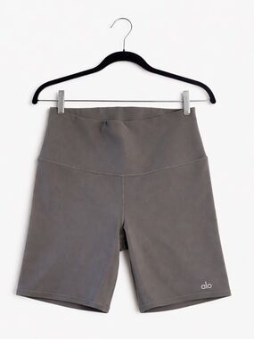 ALO Yoga High-Rise Bike Shorts in Charcoal Gray